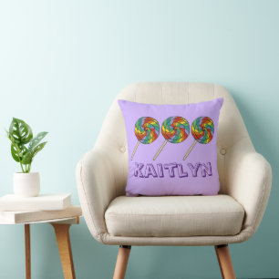 Personalised Rainbow Lollipop Lollies Candy Purple Cushion