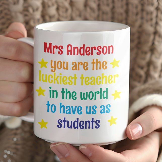 Personalised Rainbow Luckiest Teacher Gift Coffee Mug (Creator Uploaded)