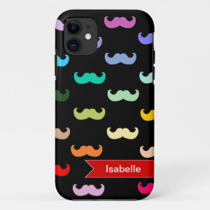 Personalised Rainbow Moustache pattern on black iPhone 11 Case
