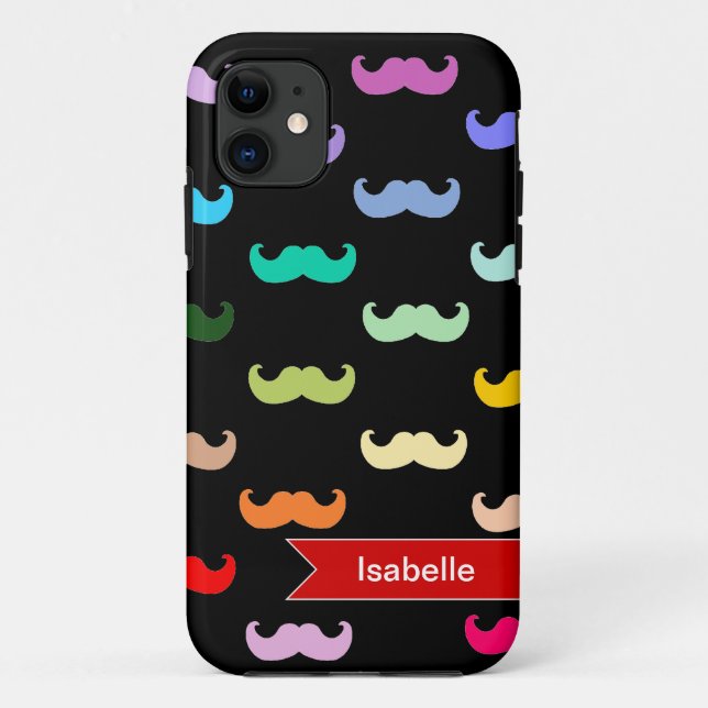 Personalised Rainbow Moustache pattern on black Case-Mate iPhone Case (Back)
