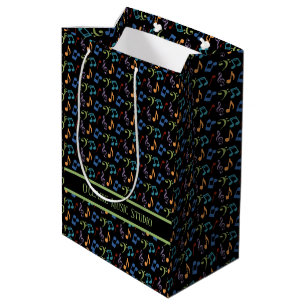 Personalised Rainbow Music Notes (Black) Medium Gift Bag