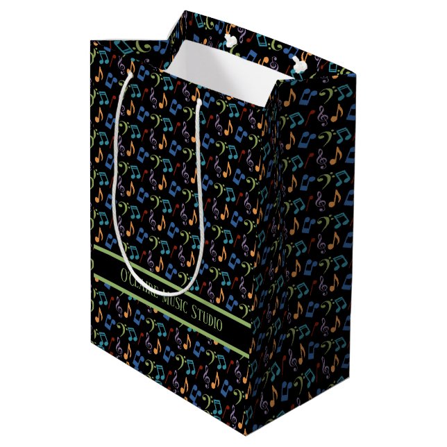 Personalised Rainbow Music Notes (Black) Medium Gift Bag (Back Angled)