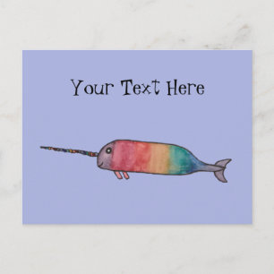 Personalised Rainbow Narwhal Postcard