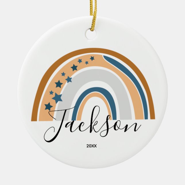 Personalised Rainbow New Baby Gift Ceramic Ornament (Front)