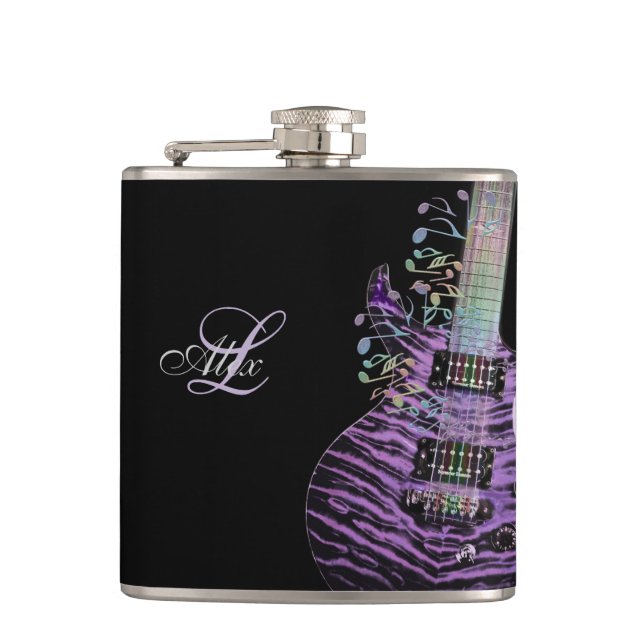 Personalised Rainbow Notes Electric Guitar Flask (Front)