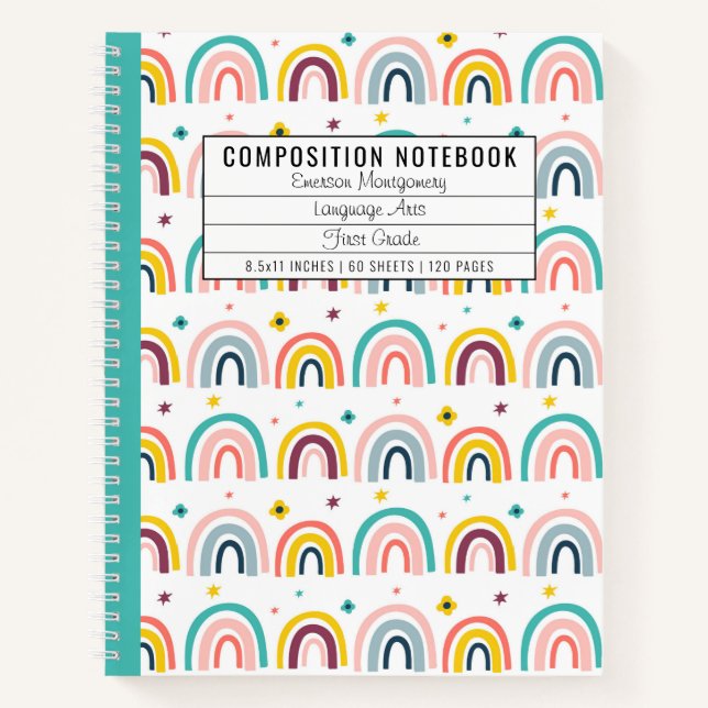 Personalised Rainbow Pattern Composition Notebook (Front)