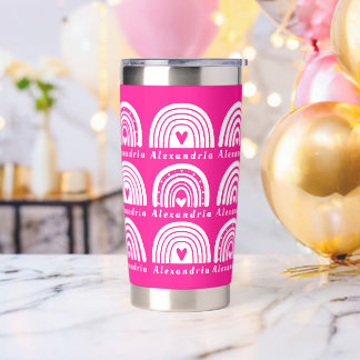 Personalised Rainbow Pattern Hot Pink Insulated Tumbler