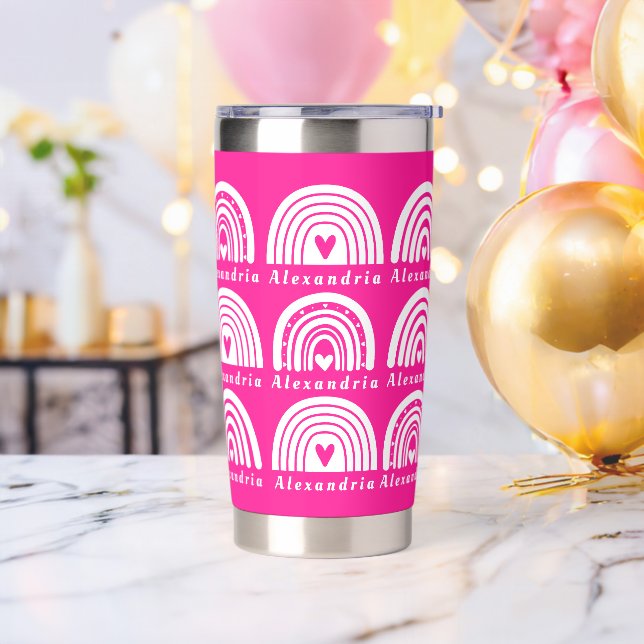Personalised Rainbow Pattern Hot Pink Insulated Tumbler (Bachelor Party)