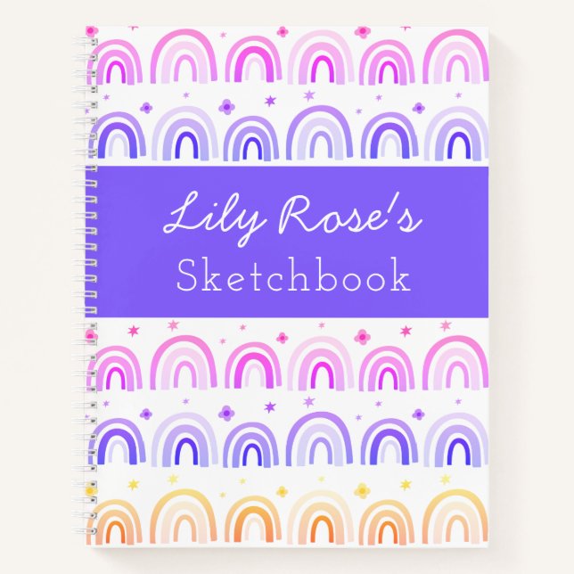 Personalised Rainbow Pattern Sketchbook Notebook (Front)