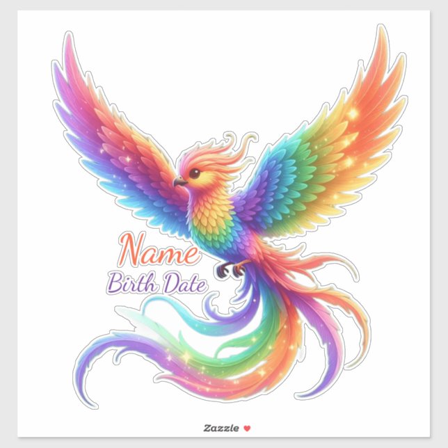 Personalised Rainbow Phoenix Name Birthdate Gift (Sheet)