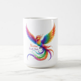 Personalised Rainbow Phoenix Name Birthdate Gift Coffee Mug