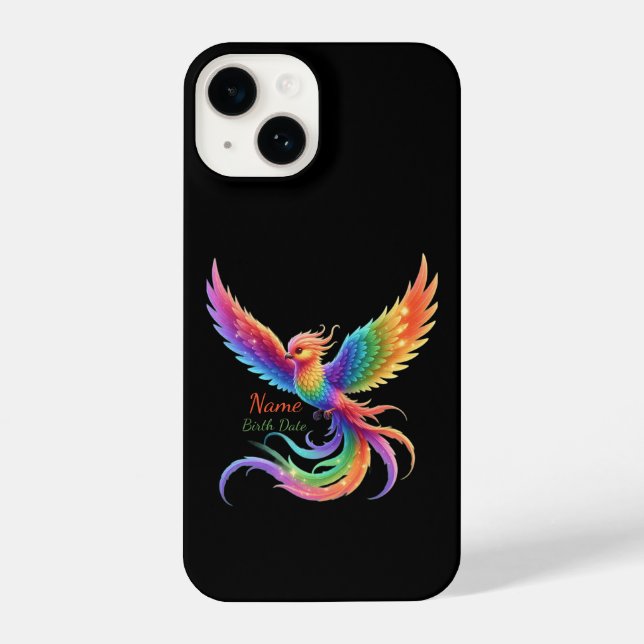 Personalised Rainbow Phoenix Name Birthdate Gift iPhone Case (Back)