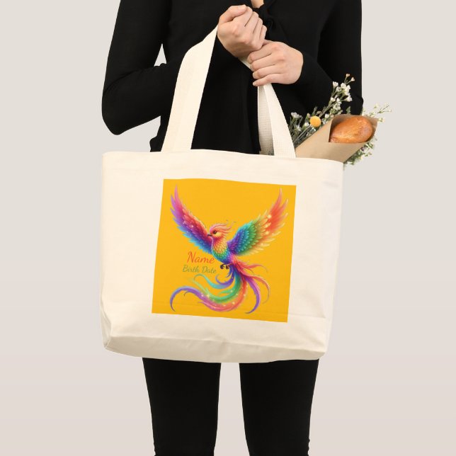 Personalised Rainbow Phoenix Name Birthdate Gift Large Tote Bag (Front (Product))