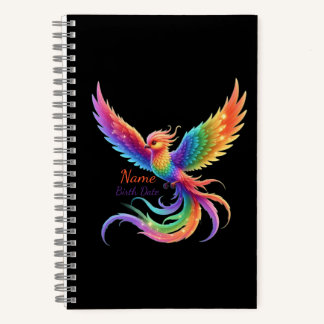 Personalised Rainbow Phoenix Name Birthdate Gift Notebook