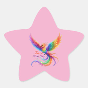 Personalised Rainbow Phoenix Name Birthdate Gift Star Sticker