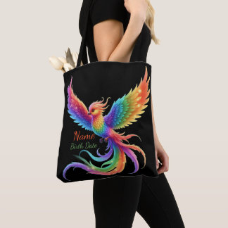 Personalised Rainbow Phoenix Name Birthdate Gift Tote Bag