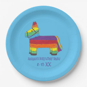 Personalised Rainbow Piñata Donkey Birthday Party Paper Plate