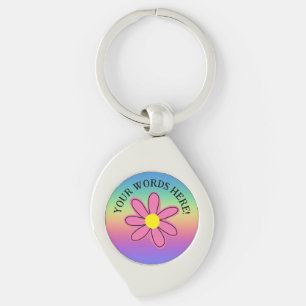 Personalised Rainbow Pink Flower Keychain