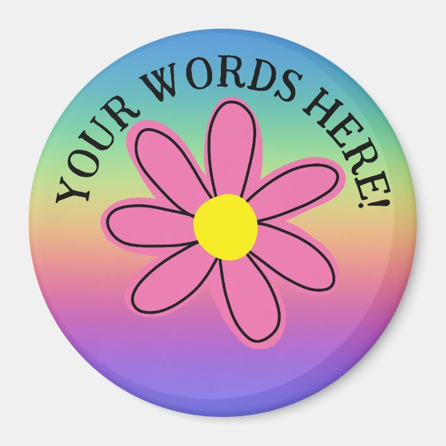 Personalised Rainbow Pink Flower Magnet (Front)