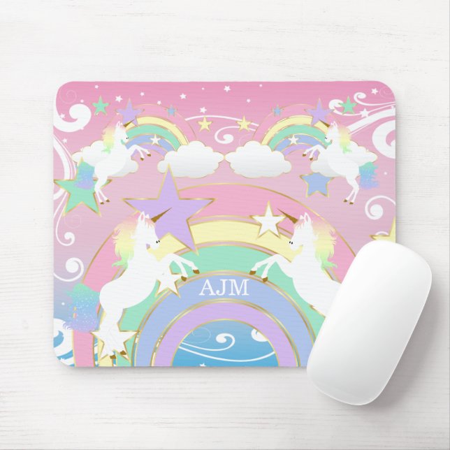 Personalised Rainbow Pink Unicorn  Mouse Pad (With Mouse)