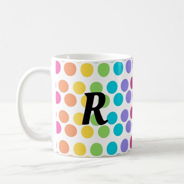 Personalised Rainbow Polka Dot Coffee Mug (Left)