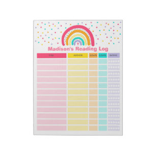 Personalised Rainbow Reading Log Homeschool Log Notepad