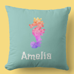 Personalised Rainbow Seahorse Throw Pillow