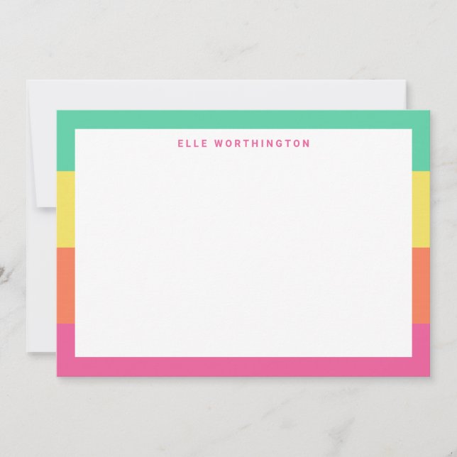 Personalised Rainbow Sherbet Colour Block Stripe Thank You Card (Front)