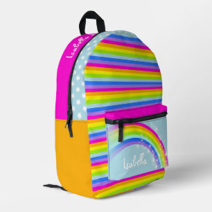 Personalised rainbow sky blue pink kids school printed backpack