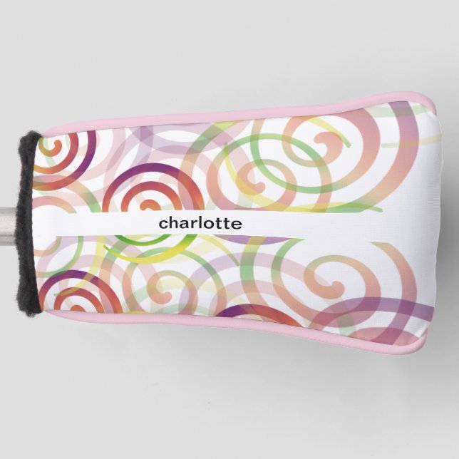 Personalised Rainbow Spiral Pattern Golf Head Cover (Front)