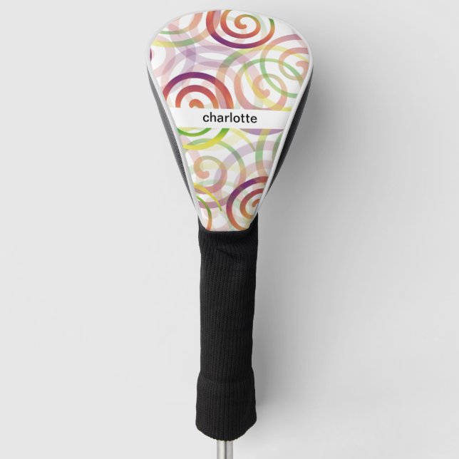 Personalised Rainbow Spirales Pattern Golf Head Cover (Front)