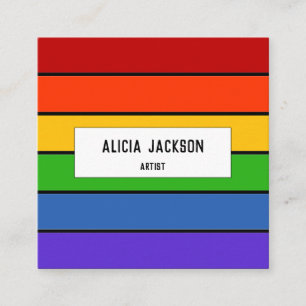 Personalised   Rainbow Stripe Square Business Card