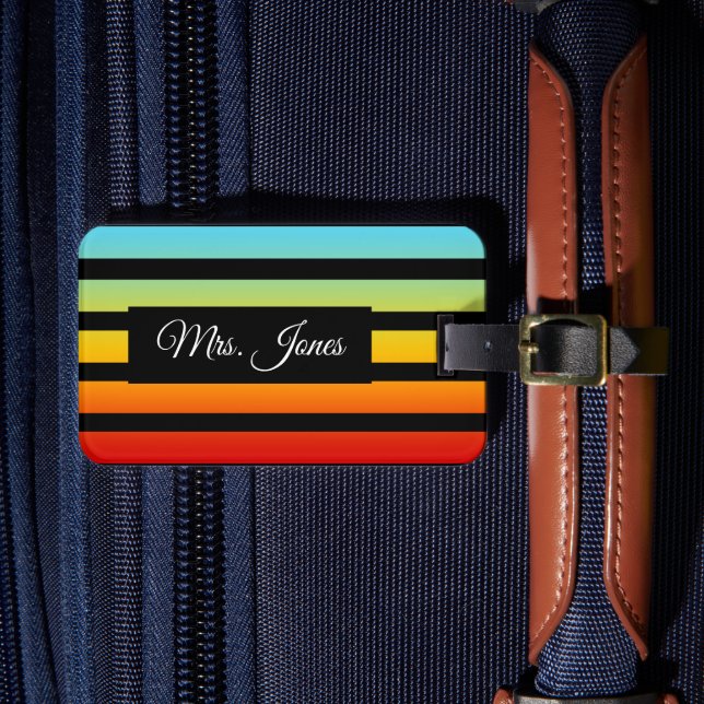Personalised Rainbow Striped Luggage Tag (Front Insitu 4)