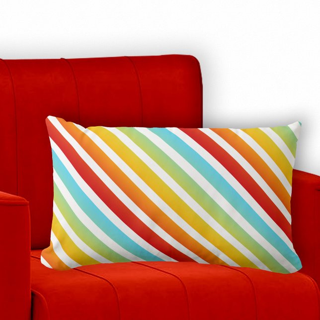 Personalised Rainbow Striped Pattern Pillow (Pillow featuring a modern striped pattern in festive rainbow colors)