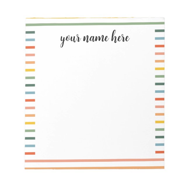Personalised Rainbow Stripes Notepad (Front)