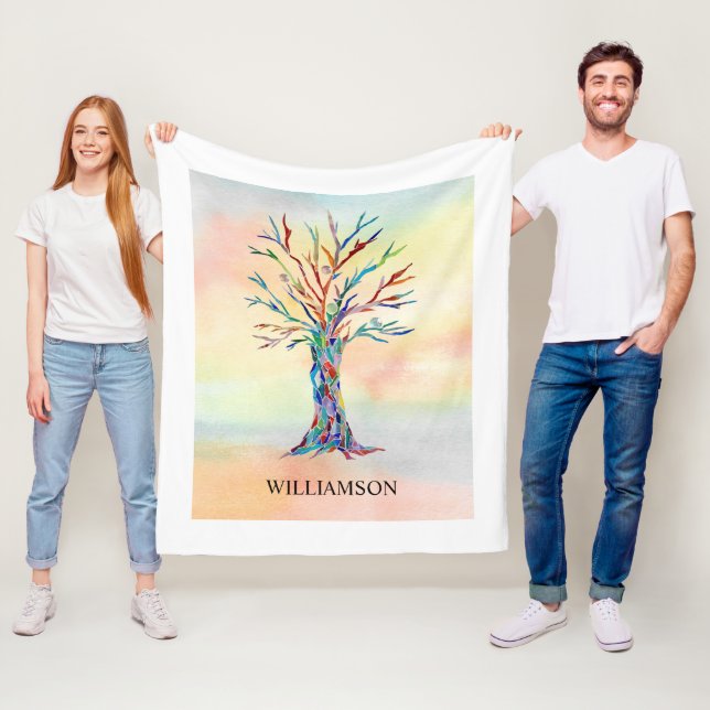 Personalised Rainbow Tree  Fleece Blanket (In Situ)