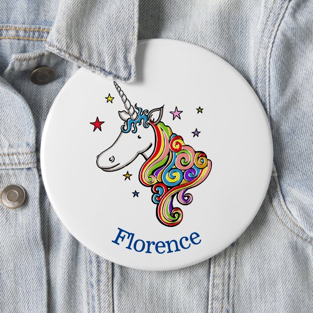 Personalised Rainbow Unicorn Button Badge (In Situ)