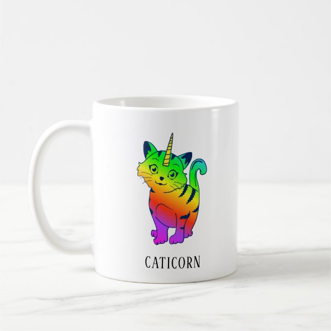 Personalised Rainbow Unicorn Cat Lover Birthday Coffee Mug (Left)
