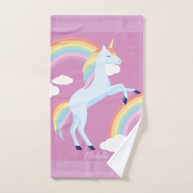 Personalised Rainbow Unicorn Hand Towel (Hand Towel)