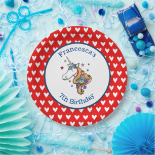 Personalised Rainbow Unicorn Heart Paper Plate
