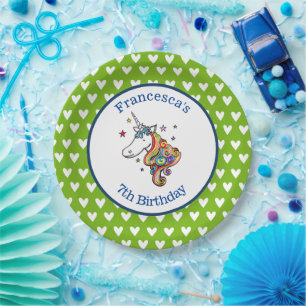 Personalised Rainbow Unicorn Heart Paper Plate
