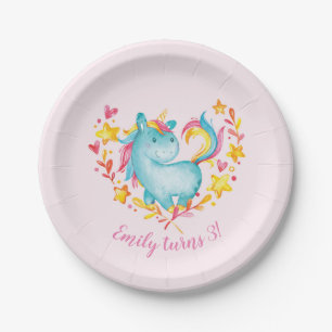 Personalised rainbow unicorn party plates