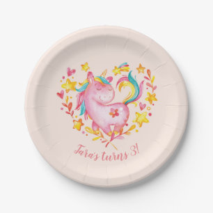 Personalised rainbow unicorn party plates