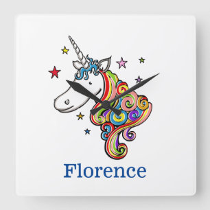Personalised Rainbow Unicorn Square Wall Clock