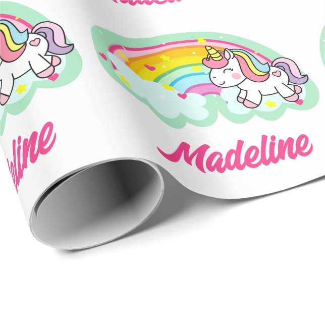 Personalised Rainbow Unicorn Wrapping Paper (Roll Corner)