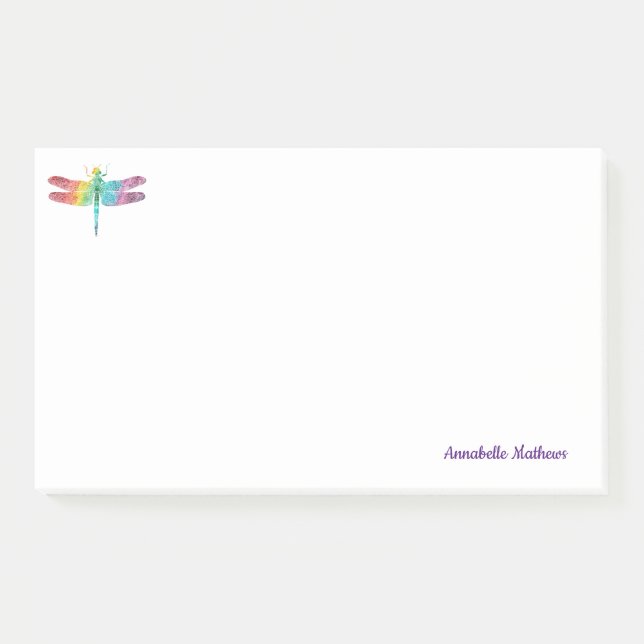 Personalised Rainbow Watercolor Dragonfly Feminine Post-it Notes (Front)