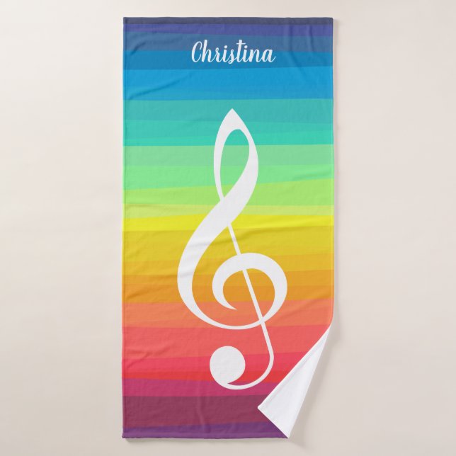 Personalised Rainbow Watercolor Treble Clef Bath Towel Set (Bath Towel)