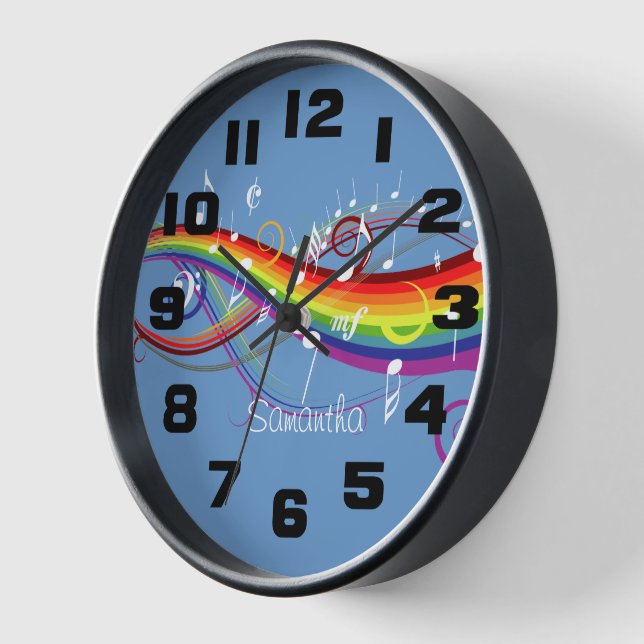 Personalised Rainbow White Music Notes Clock (Angle)