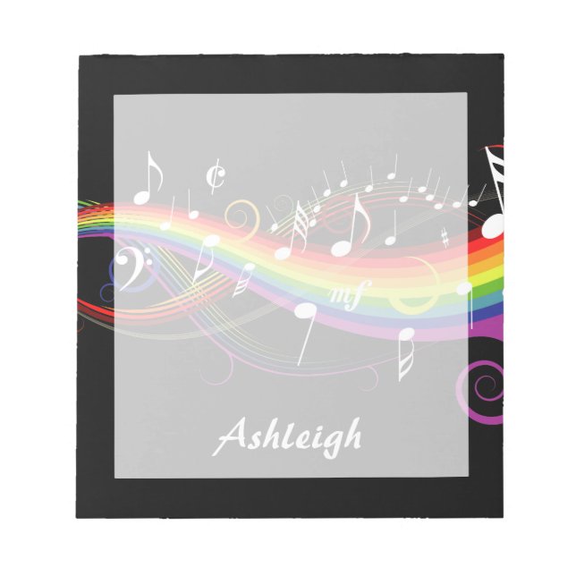 Personalised Rainbow White Music Notes on Black (Front)