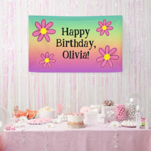 Personalised Rainbow with Flowers Banner